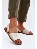 Sandały Damskie Na Płaskim Obcasie Eko Skórzane Beżowe Dereka