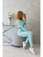 Komplet z bluzką top prążkowany miętowy