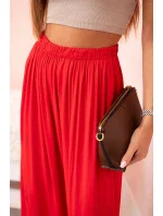 Dámske široké viskózové nohavice s elastickým pásom červené