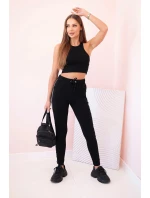 Dámske tepláky s opaskom a šnúrkou na stiahnutie čierne Dámske tepláky s opaskom a šnúrkou na stiahnutie čierne