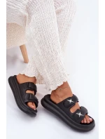 Piankowe Klapki Damskie Na Platformie Czarne Falowena