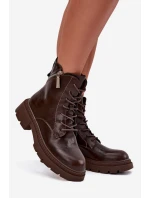 Skórzane Botki Workery Damskie Ocieplane Big Star SS274453 Brązowe
