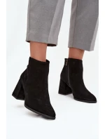 Botki Z Naturalnego Zamszu Obcas Słupek Ocieplane Czarne Zazoo 3128