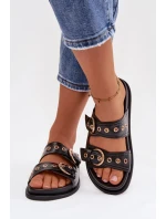 Dámské žabky se zlatými přezkami Eko kůže Černé Bellarya