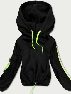 Krátka čierna dámska bavlnená tepláková mikina (26031)