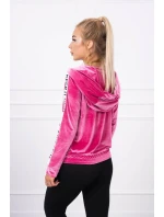 Velúrová mikina s kapucňou fuchsiová