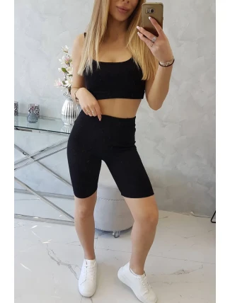 Súprava s nohavicami s vysokým pásom čiernej farby