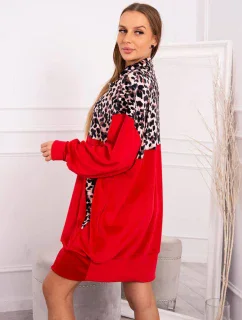 Velúrové šaty s leopardím potlačou červené