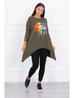 Oversize blúzka s dúhovou potlačou pier vo farbe khaki Oversize blúzka s dúhovou potlačou pier vo farbe khaki