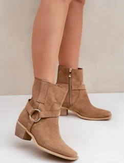 Botki Z Naturalnego Zamszu Na Obcasie Zazoo 3444/2 Beżowe