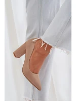 Czółenka Damskie Na Słupku Eko Zamszowe Ciemnobeżowe Florena