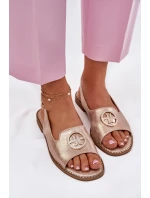 Sandały Damskie Na Płaskim Obcasie Z Ozdobą S.Barski KV51-002 Różowe Złoto