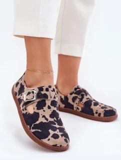 Zamszowe Półbuty Barefoot Damskie Z Klamrą Łaty Zazoo N1261 Brązowo-Beżowe