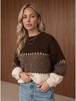 Dámsky pletený sveter so širokými pruhmi, hnedý, FashionStreet MY2628 Dámsky pletený sveter so širokými pruhmi, hnedý, FashionStreet MY2628