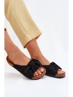 Klapki Damskie Na Korkowej Podeszwie Kokardką Czarne Seressa