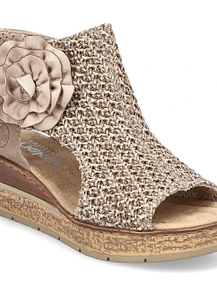 Dámske pohodlné sandále s pletenou platformou béžovej farby Rieker 63791-60