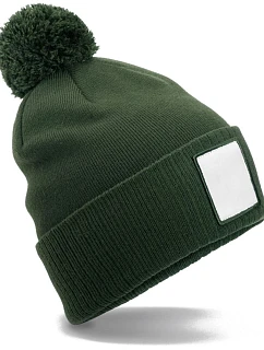 Beechfield B 338R Pletená čiapka Patch „Pompon“ 53.338R olivovo zelená/biela
