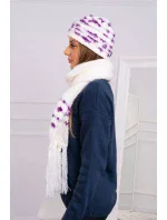 Dámska súprava so šatkou Anika K304 ecru+violet