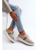 Sneakersy Skórzane Damskie D&A LR110 Beżowe