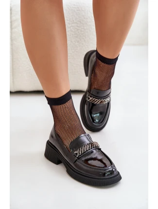 Damskie Lakierowane Mokasyny Loafersy Z Ozdobą D&A LZ42-030 Czarne