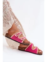Szydełkowe Klapki Damskie Ze Złotymi Klamrami Fuksja Fenira