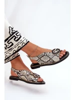 Płaskie Sandały Z Ozdobą Wężowy Wzór Beżowo-Brązowe Haliones