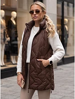 Dlhá dámska prešívaná vesta s kapucňou, hnedá, FashionStreet TY6013