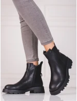 Pohodlné čierne členkové topánky s plochým podpätkom pre ženy Pohodlné čierne členkové topánky s plochým podpätkom pre ženy