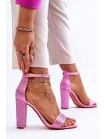 Damskie Sandały Na Obcasie Z Cyrkoniami Różowe Idealistic