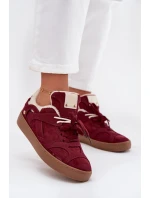 Sneakersy Damskie Na Platformie Ocieplane Futerkiem Bordowe Solvia