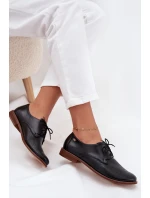 Skórzane Półbuty Damskie Eleganckie Sznurowane Zazoo 4238 Czarne