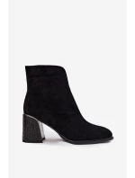 Zamszowe Botki Damskie Na Słupku Z Tłoczeniem Ocieplane Vinceza 66801 Czarne