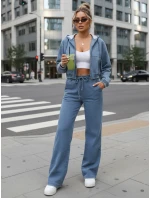 Dámske džínsové nohavice so širokými nohavicami modré FashionStreet UY2897