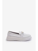 Skórzane Mokasyny Damskie Na Platformie Białe S.Barski LR720