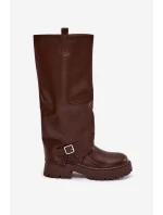 Ocieplane Kozaki Z Wywiniętą Cholewką I Klamrą Czekoladowe Fiorae