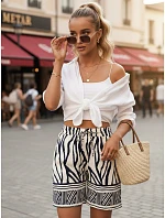 Dámske letné šortky s viazaním a potlačou, bielo-námornícka modrá, FashionStreet SY0540 Dámske letné šortky s viazaním a potlačou, bielo-námornícka modrá, FashionStreet SY0540