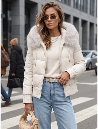 Dámska zimná prešívaná bunda s kožušinou, biela, FashionStreet TY5832 Dámska zimná prešívaná bunda s kožušinou, biela, FashionStreet TY5832