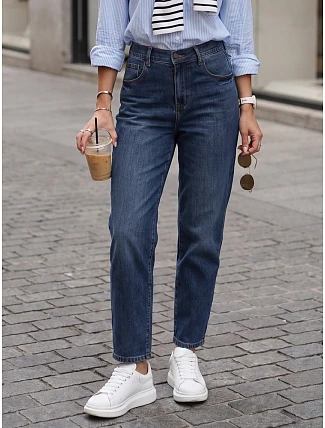 Dámske džínsy Mom Fit s elastickým pásom, modré, FashionStreet UY3102 Dámske džínsy Mom Fit s elastickým pásom, modré, FashionStreet UY3102