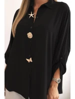 Dámska košeľa s viskózou, ozdobnými gombíkmi a golierom čierna