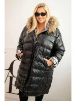 Dámska bunda s kapucňou a kožušinou Plus Size Black
