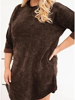 Dámske šaty vo veľkosti plus size z manšestru s voľným strihom, hnedé Dámske šaty vo veľkosti plus size z manšestru s voľným strihom, hnedé