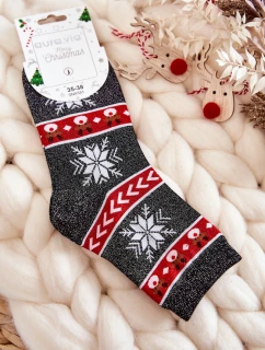 Damskie Świąteczne Skarpetki Błyszczące Renifery Czarno-Czerwone