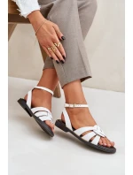 Skórzane Sandały Damskie Na Płaskim Obcasie Zazoo 3688 Białe