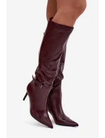 Dámské kozačky na jehlovém podpatku s páskem bordó Lisanne