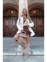 Nazouvací dámské kozačky na podpatku se zlatými ozdobami béžové Thaliane