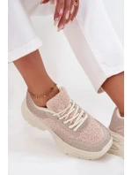 Sneakersy Damskie Z Cyrkoniami I Futerkiem Typu Baranek Jasnobeżowe Zarika