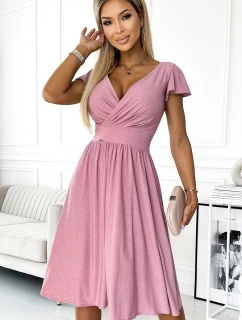 Dámske šaty MATILDE 425-2 - púdrovo ružové s brokátom - Numoco