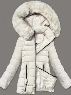 Prešívaná prechodná bunda s kožušinou na kapucni S'west ecru (B8301-26)