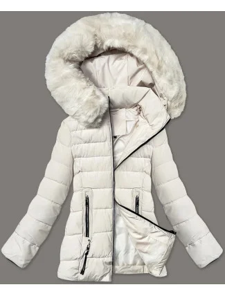 Prešívaná prechodná bunda s kožušinou na kapucni S'west ecru (B8301-26) Prešívaná prechodná bunda s kožušinou na kapucni S'west ecru (B8301-26)