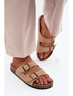 Semišové pantofle na korkové podrážce s přezkami béžové Tavira